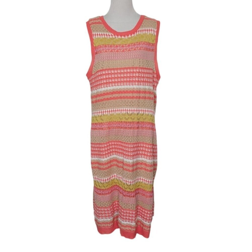 Cato Crochet Midi Dress Womens Size 18/20W Pink Beige Boho Sleeveless Lined